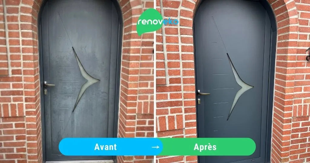 Traces blanches sur une porte aluminium thermolaqué